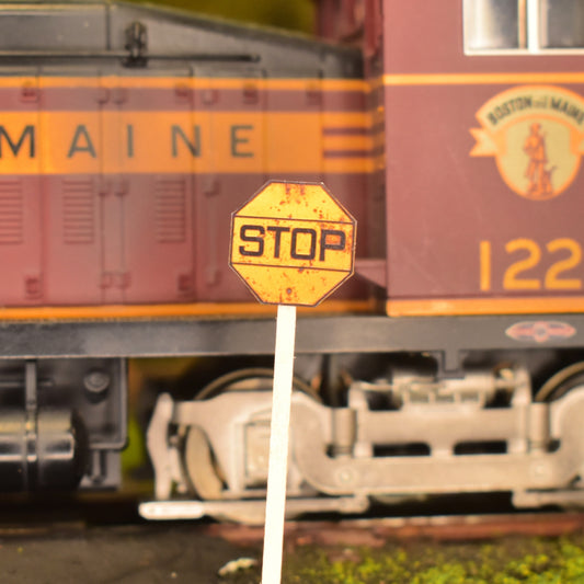 HO Scale - Yellow Stop Sign - Horizontal Line - 2 Pack