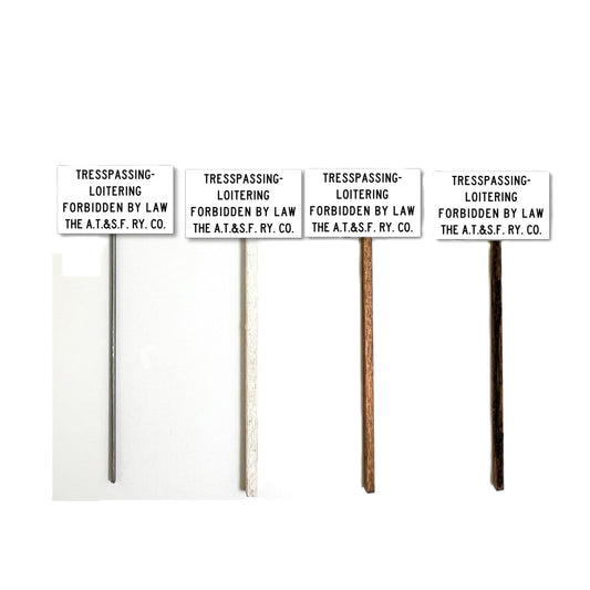 Atchison, Topeka and Santa Fe Railway sign, ATSF Sign, AT&SF signModel Railroad Sign, Model Railway Sign, Gold Diamond Firetruck, O Gauge, O Scale, N Gauge, N Scale, HO Gauge, HO Scale, S Gauge, S Scale, Metal Pole, Brown Wood Pole, Whitewash Pole, Creosote Pole