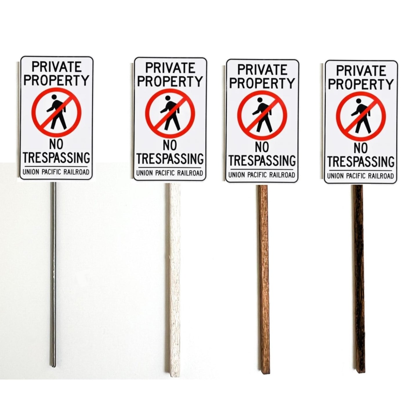 Union Pacific Private Property No Trespassing Model Railroad Sign, Model Railway Sign, Gold Diamond Firetruck, O Gauge, O Scale, N Gauge, N Scale, HO Gauge, HO Scale, S Gauge, S Scale, Metal Pole, Wood Pole, Whitewash Pole, Creosote Pole