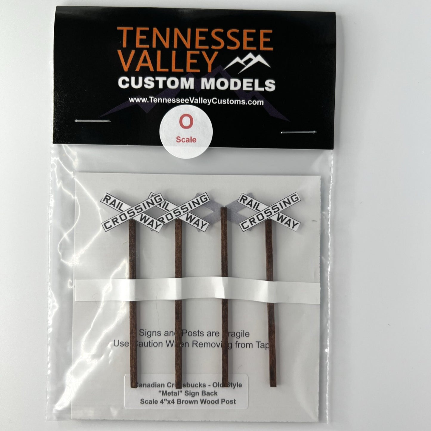 Model Railway Sign, Model Railroad Sign, Model Train Sign,Canadian Cross bucks, Railway Crossing black letters, White background, x shape, four pack, Model Railroad Layout, Diorama, metal pole, white post, brown post, Scale, O Gauge, N Scale, N Gauge, HO Scale, HO Gauge, S Scale, S Gauge
