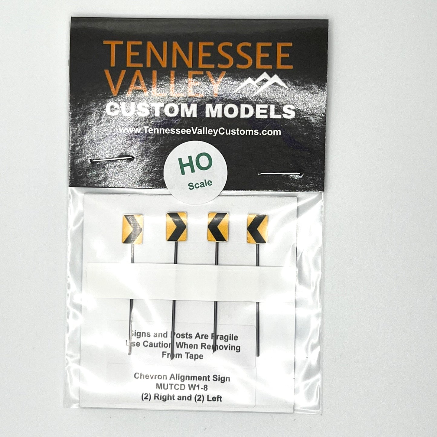 Model Railway Sign, Model Railroad Sign, Sharp Curve Chevron, Yellow background, Chevron Alignment Sign, MUTCD W1-8 Layout, Diorama, metal pole, white post, brown post, Scale, O Gauge, N Scale, N Gauge, HO Scale, HO Gauge, S Scale, S Gauge