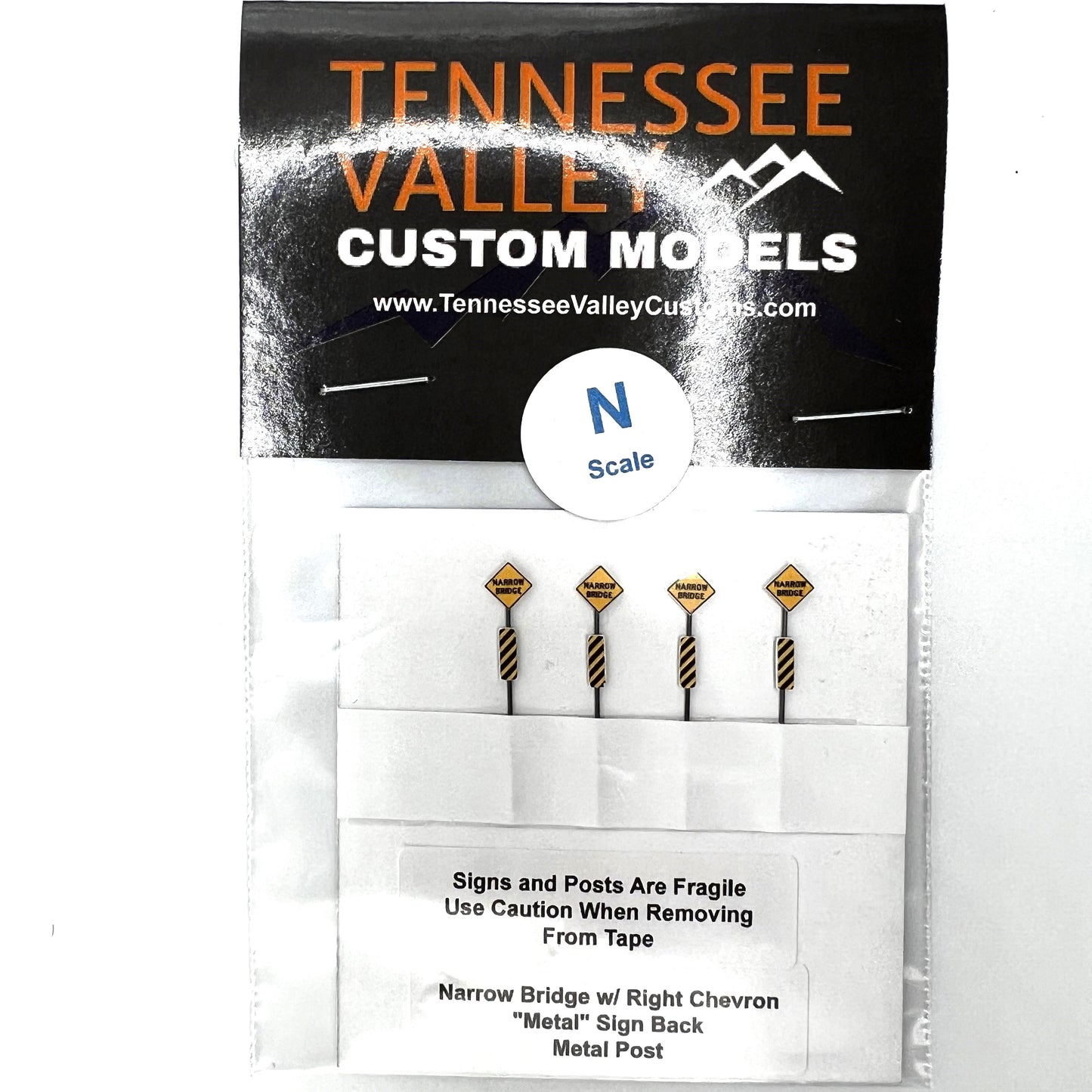 Model Railway Sign, Model Railroad Sign, Narrow Bridge Sign, Gold Background, Black Lettering, Hazard Marker, four pack, Model Railroad Layout, Model Train Sign, Diorama, metal pole, white post, brown post, Scale, O Gauge, N Scale, N Gauge, HO Scale, HO Gauge, S Scale, S Gauge