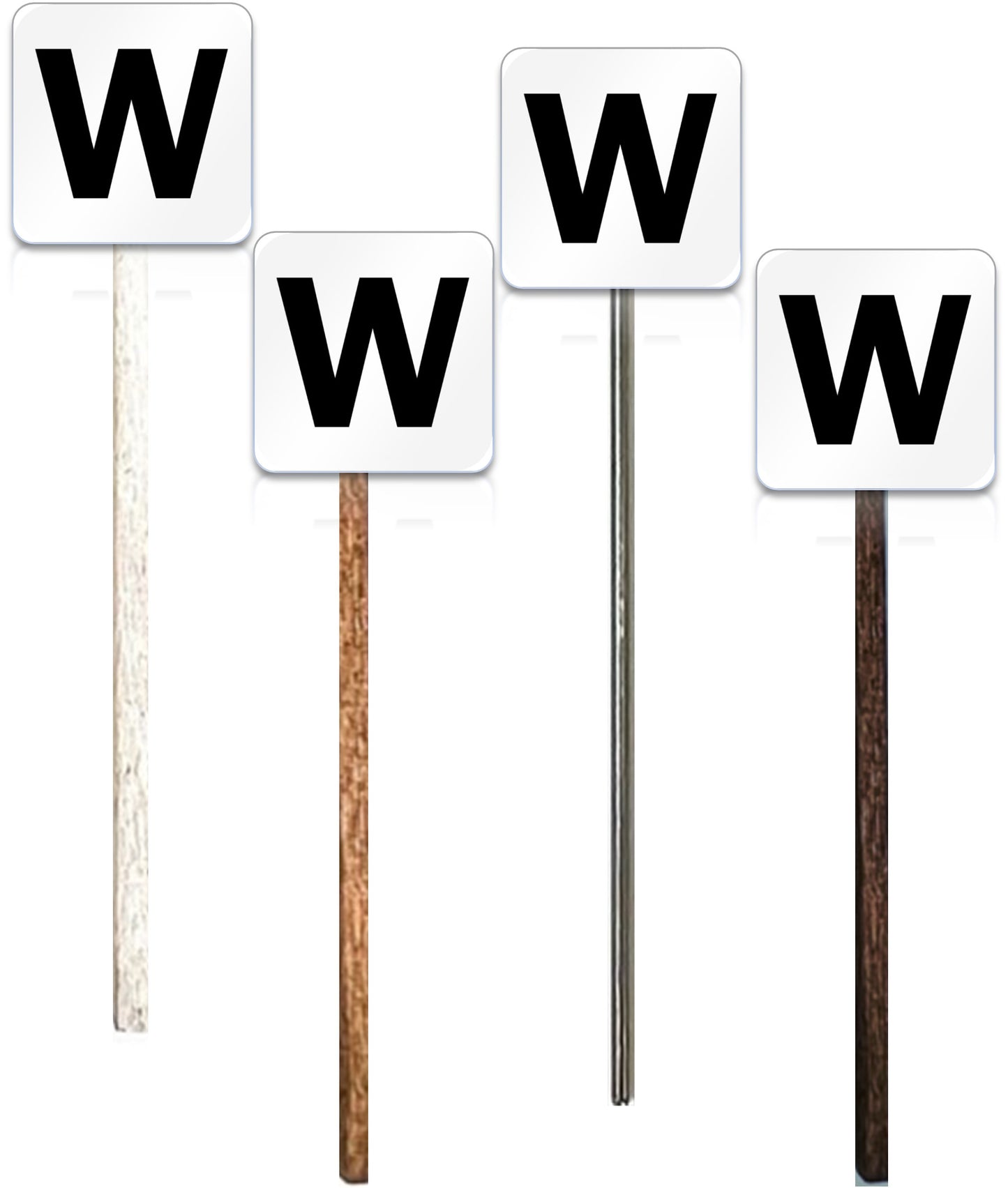 Model Railroad Signs, Whistle Stop, Whistle Sign, Whistleboard, O Scale, N Scale, HO Scale, S Scale, Model Layouts, O Gauge, S Gauge, HO Gauge, N Gauge, W sign, Brown post, Steel Pole, Creosote Post, White Post