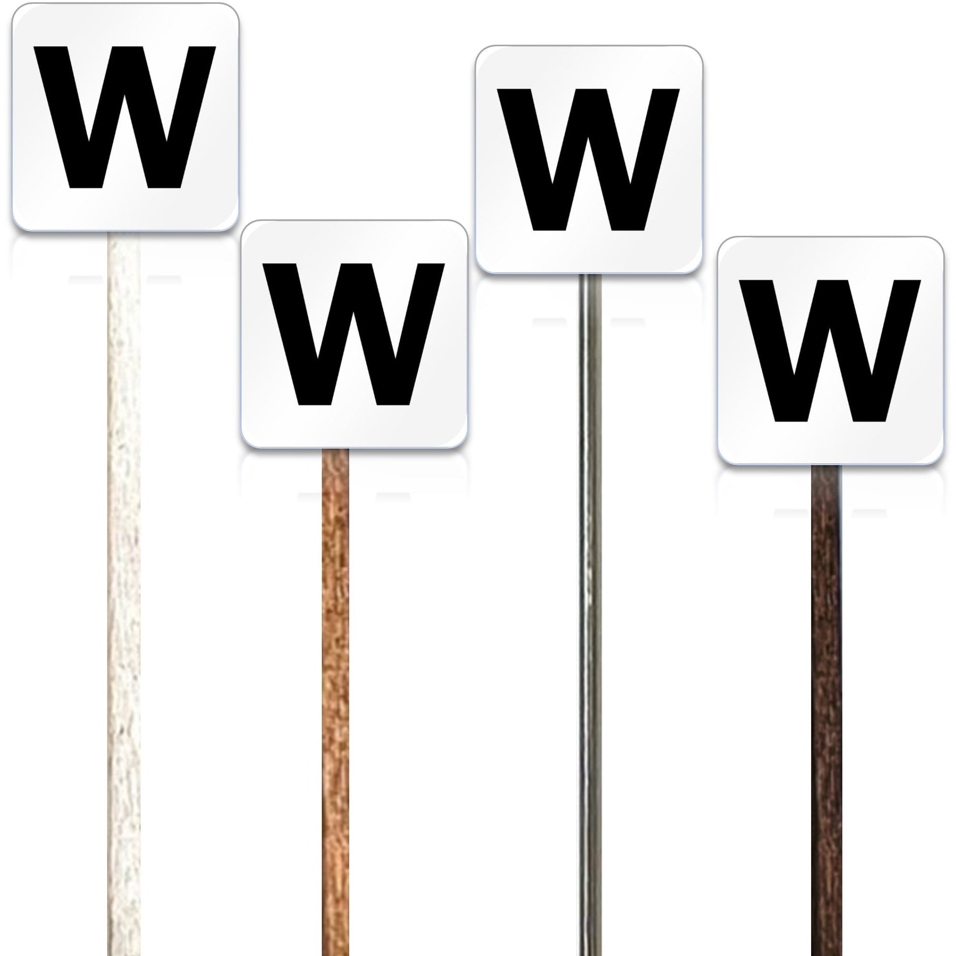 Model Railroad Signs, Whistle Stop,  Whistle Sign, Whistleboard, O Scale, N Scale, HO Scale, S Scale, Model Layouts, O Gauge, S Gauge, HO Gauge, N Gauge, W sign, Brown post, Steel Pole, Creosote Post, White Post