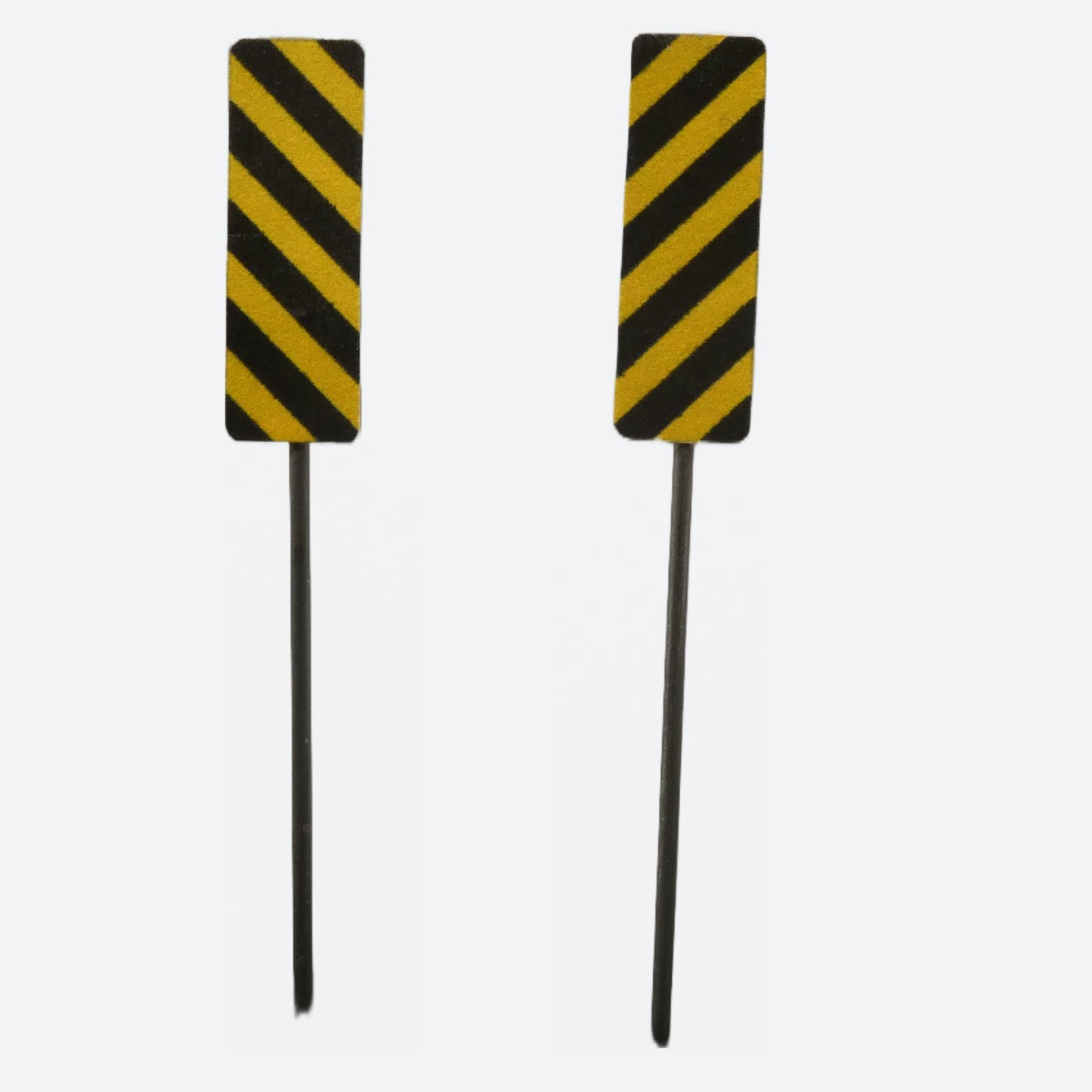 Model Railroad Hazard Markers, gold and black stripe, Left or Right with metal pole. O Gauge, O Scale