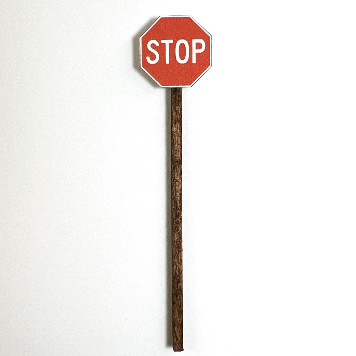 Model Railroad Stop Sign Red Octagon White lettering brown post 4 x 4 , HO Scale, N Scale, O Scale, S Scale
