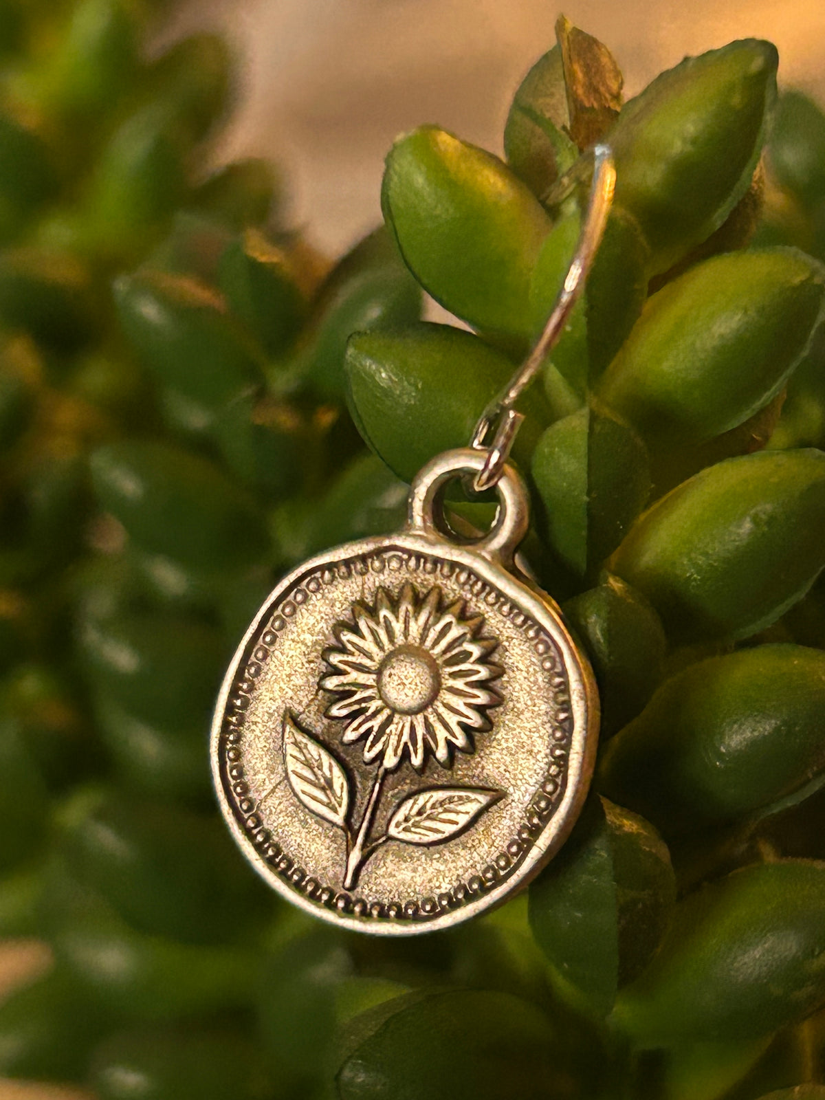 Vintage Sunflower Coin Charm Earrings