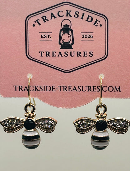 Black and White Bumble Bee Earrings