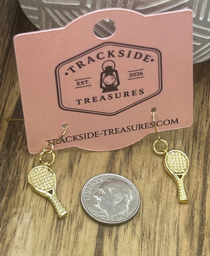 Single Tennis Racket - Gold Earrings