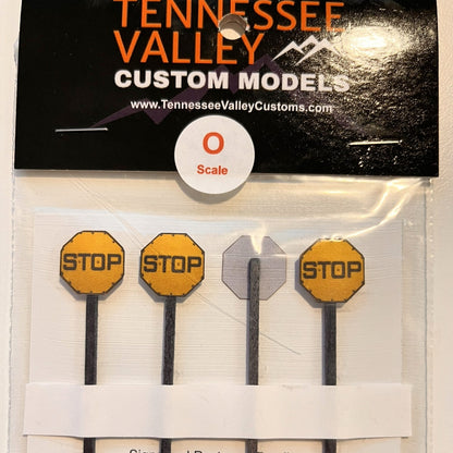 N Scale - Yellow Stop Sign w/ Rivets - 2 Pack