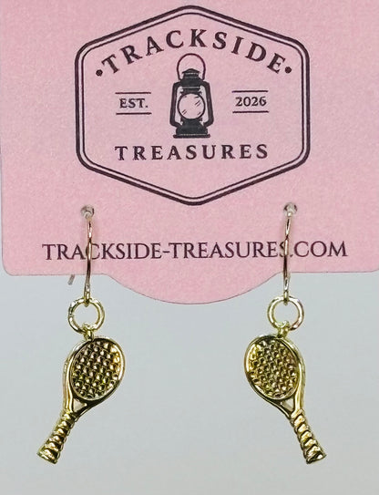 Single Tennis Racket - Gold Earrings