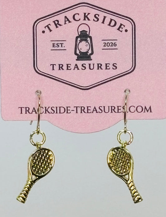 Single Tennis Racket - Gold Earrings