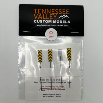 Model Railroad Hazard Markers HO scale four pack Center markers. O Gauge, HO Gauge, N Gauge, S Gauge, O Scale Chevron Warning, Model Railway, Chevons, bumblebee marker